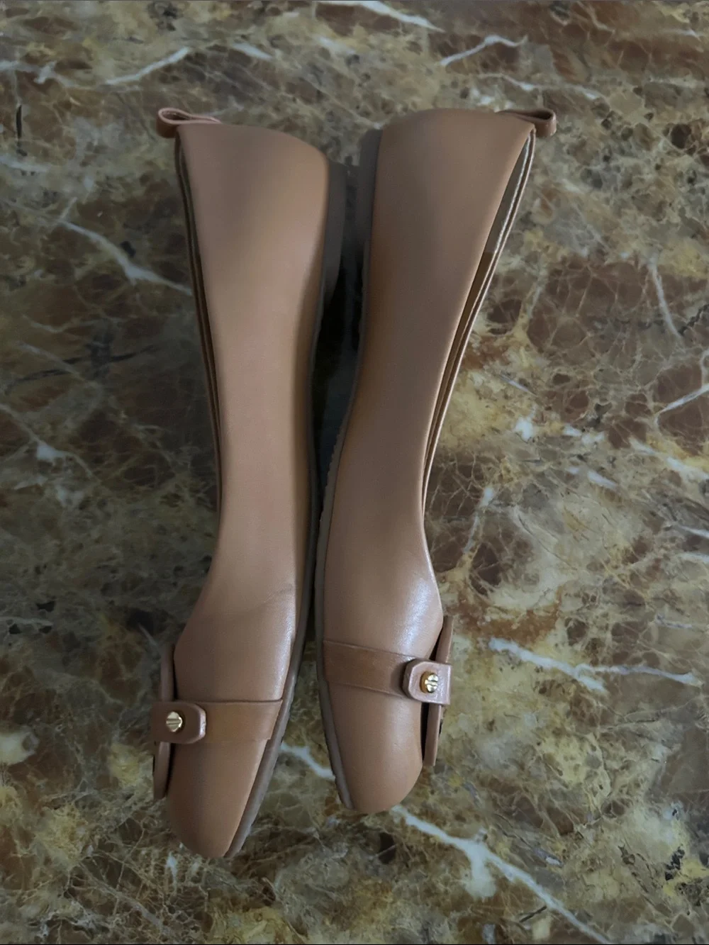 Tory Burch Tan Leather Logo Ballet Flats